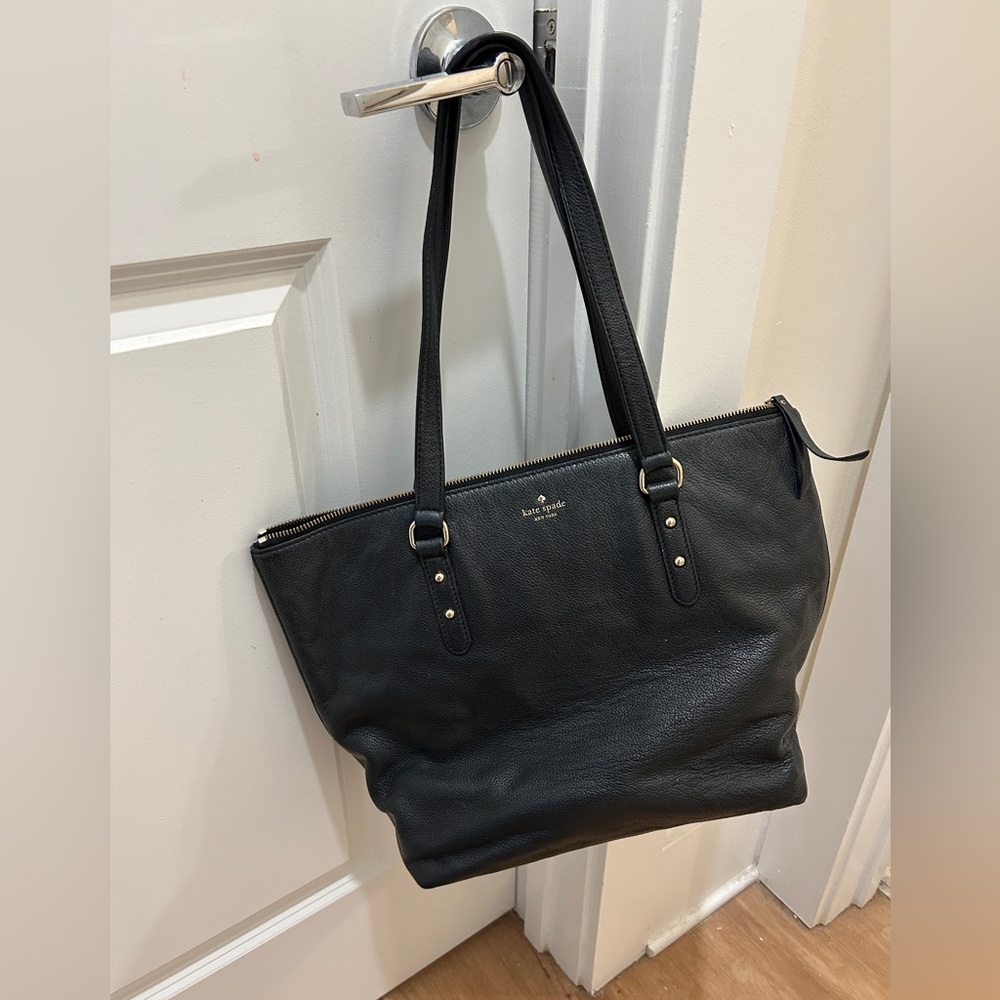 Kate Spade Black Leather Tote with Gold Hardware